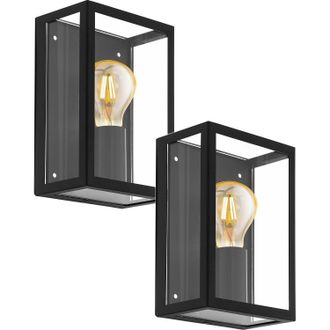 Loops 2 PACK IP44 Outdoor Wall Light Black & Glass Box 1x 60W E27 Porch Lamp