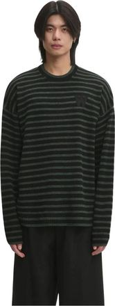 Wood Wood Tya Gestreepte Oversized Trui - Heren - Ronde hals truien - Groen - XL - Wol - Truien & Vesten