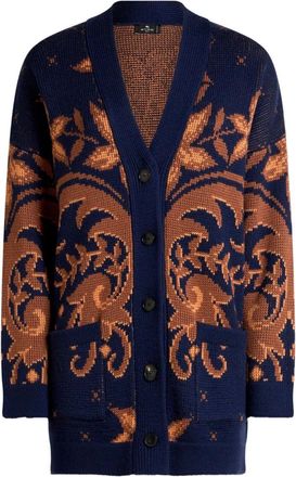 Etro Cardigan In Lana Con Scollo A V Effetto Jacquard-Donna
