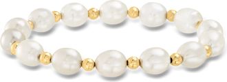 Ross-Simons 8-9mm Cultured Pearl and 14kt Yellow Gold Bead Bracelet