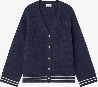 Ganni Navy Dark Blue Wool Cardigan - Size XXS