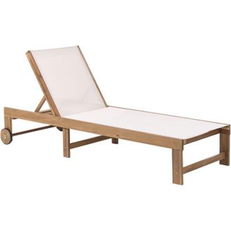Beliani Sdraio da giardino per esterni Lettino prendisole Certificato Legno di acacia Seduta in tessuto Beige Pedesina