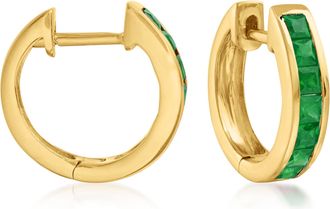 Ross-Simons Square-Cut Emerald Huggie Hoop Earrings in 14kt Yellow Gold