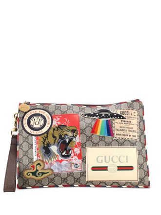 Gucci Courrier Pouch GG Coated Canvas with Applique clutch bag - Bruin