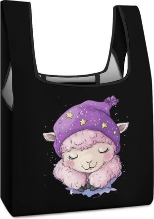 Generic Cute Alpaca Print Shopping Bag Reusable Grocery Tote Bag Foldable Handbag for Travel Picnic