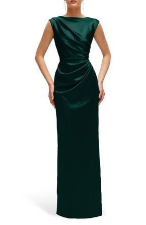 After Six Pleated Cap Sleeve Charmeuse Gown in Evergreen at Nordstrom, Size Xx-Large