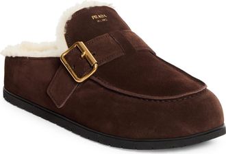 Prada Genuine Shearling Buckle Mule in Moro at Nordstrom, Size 40.5