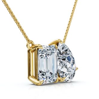 Pompeii3 2Ct Pear and Emerald Cut Two Stone Toi et Moi Pendant 14k Gold Lab Grown