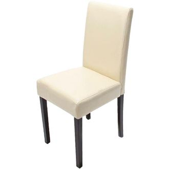 Hhg Littau Silla De Comedor, Silla De Cocina, Cuero, Crema, Patas Oscuras