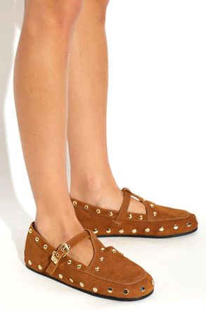 Ganni Ballet Flats With Studs, Womens, Brown