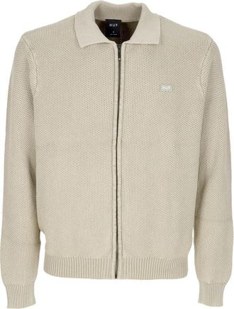 HUF Anton Zip Cardigan - Heren - Vesten - Beige - L - Katoen - Truien & Vesten