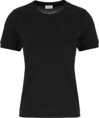 Saint Laurent Tops, Dames, Zwart, M, Katoen, Cassandre Rib Rib T-shirt