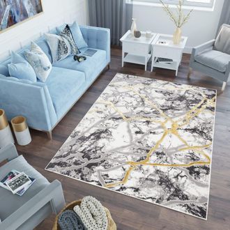 Tapiso Alfombra de polipropileno en gris oscuro y oro 160x220 cm