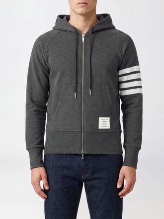Thom Browne Felpa in cotone con cappuccio, zip e motivo 4-Bar