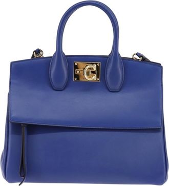 Ferragamo Studio Satchel Leather Blue Leather Bag (Pre-Owned)
