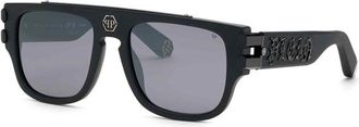 Philipp Plein Smoke Mirror Silver Square Mens Sunglasses SPP011X 0703 55