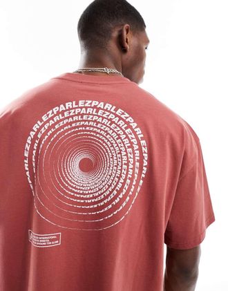 Parlez Clothing Luna short sleeve oversized logo t-shirt with back print in coral-Orange