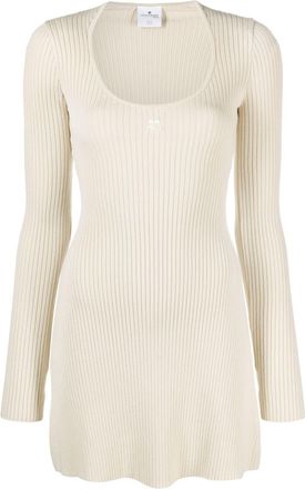 Courr&egrave;ges logo-embroidered rib knit dress - women - Viscose/Polyester - L - Neutrals