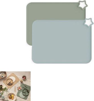 OEM Manteles Individuales Silicona, Impermeables Resistentes Aceite, Mantel Individual Lavable, Manchas, Antideslizantes 2-48x23 Cm, Azul/verde