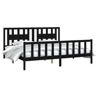 Berkfield Home Beautiful Bed Frame with Headboard Black Solid Wood Pine 200x200 cm
