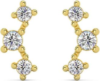 Pompeii3 1/5Ct TW 3-Stone Diamond Crawler Earrings 14k Gold Studs Lab Grown 1/3 Tall