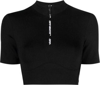 Off-white Dames/Dames Logo Half Zip Crop T-shirt (Zwart)