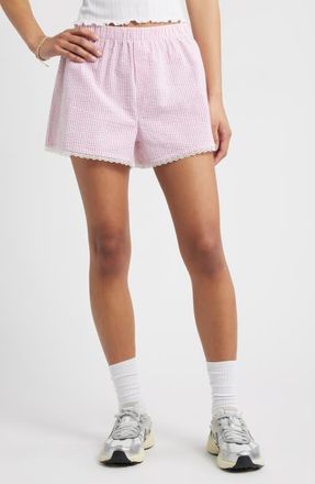 BP. Seersucker Stretch Cotton Boxer Shorts in Pink Roseanna Pinstripe at Nordstrom, Size X-Small