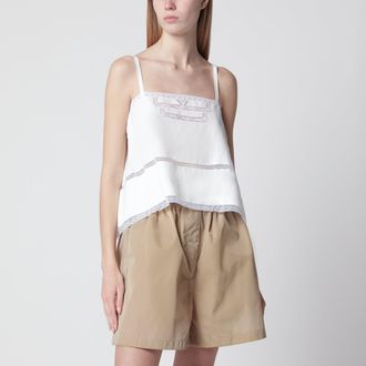 Prada Top in lino e pizzo bianco