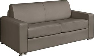 Vente-Unique Divano Letto 3 Posti Express In Pelle Di Bufalo Tortora - Rete A Doghe Larghe 140 Cm - Materasso 14 Cm Calito