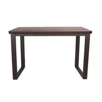 Mathi Design Mesa de comedor de madera maciza oscura y acero gris