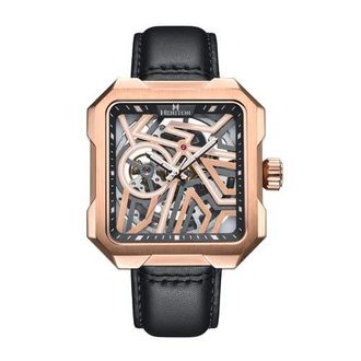 Heritor Campbell Leather-Band Skeleton Watch in Rose Gold/black at Nordstrom