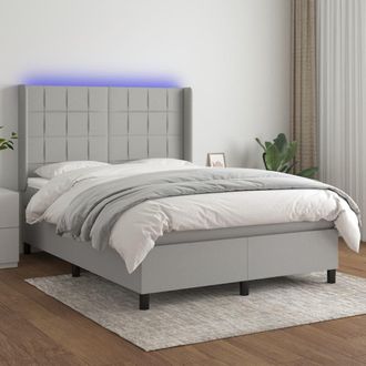 vidaXL Vidaxl - Cama Box Spring Colch&oacute;n Y Luces Led Tela Gris Claro 140x190 Cm
