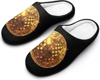 Generic Golden Disco Ball Mens House Slippers Memory Foam Washable Cotton Slip on Home Shoes