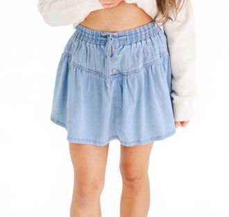 Wildflower Womens Denim Stretch Soft Denim Pintuck Flare Mini Skirt In Blue