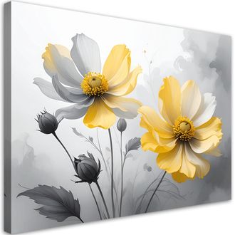Feeby Cuadro En Lienzo Flores Amarillas Con Luz Sutil Sobre Fondo Brillante 100x70