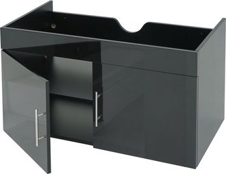 Hhg Mueble Lavabo Hhg 242, Mueble Lavabo Mueble Bajo Mueble De Ba&ntilde;o, Mvg Alto Brillo 90cm, Negro