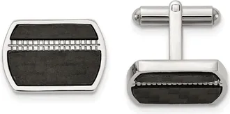 Diamond2Deal Stainless Steel Polished Black Carbon Fiber Inlay Cufflinks