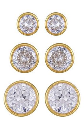 Vince Camuto Set of 3 Cubic Zirconia Stud Earrings in Gold Tone at Nordstrom Rack
