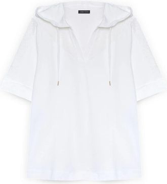 Fiorella Rubino Hoodie met korte mouwen - Dames - Blouses - Wit - L - Katoen - Overhemden