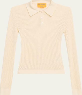 Guest In Residence Shrunken Long-Sleeve Cashmere Polo