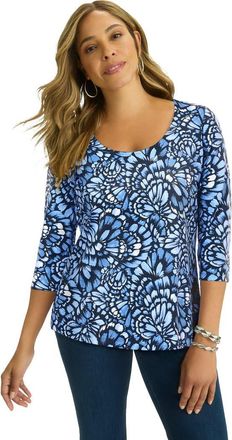 Jessica London Stretch Cotton Scoop Neck Tee in Navy Feather at Nordstrom, Size 40