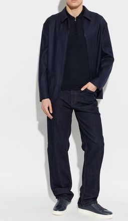 Giorgio Armani Wool Jacket With Herringbone Pattern, Mens, Navy Blue