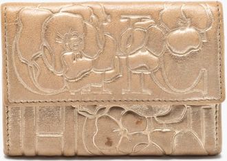 Carolina Herrera Gold Floral Embossed Leather Flap Compact Wallet