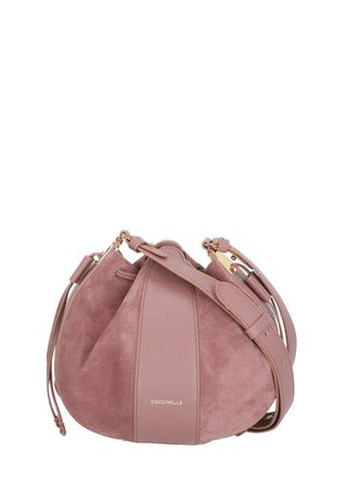 Coccinelle Suede Leather Shoulder Bag with Pebbled Inserts and Golden Accents