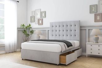 Comfort Beds Savannah Naples Divan Base 4 Drawers - 54 Headboard in Silver | Size: Small Double