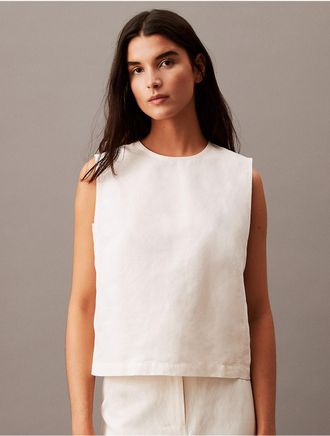 Calvin Klein Womens Linen Blend Casual Top - White - XS