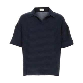 Saint Laurent Polo Shirts, male, Blue, Size: XL Silk Polo Shirt