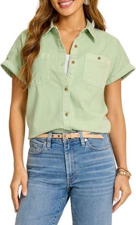 Tommy Bahama Coastal Cotton Twill Short Sleeve Button-Up Shirt in Light Margarita at Nordstrom, Size Medium