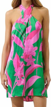 Sugarlips Zarae Blossom Lissa Halter Shift Mini Dress In Fuchsia Green Multi