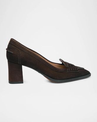 Santoni 65mm Florinda Suede Penny Loafer Pumps
